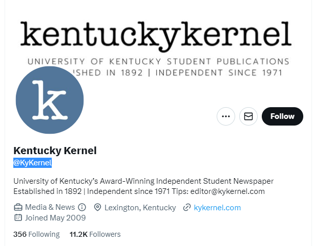 Kentucky Kernel twitter profile screenshot