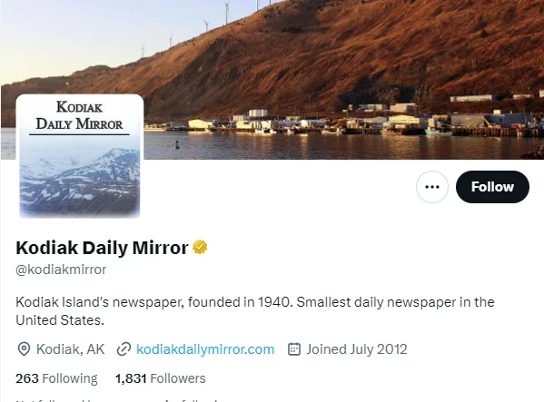 Kodiak Daily Mirror twitter profile screenshot