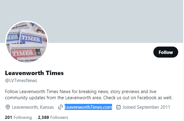 Leavenworth Times twitter profile screenshot