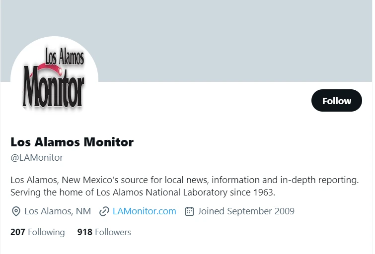 Los Alamos Monitor twitter profile screenshot