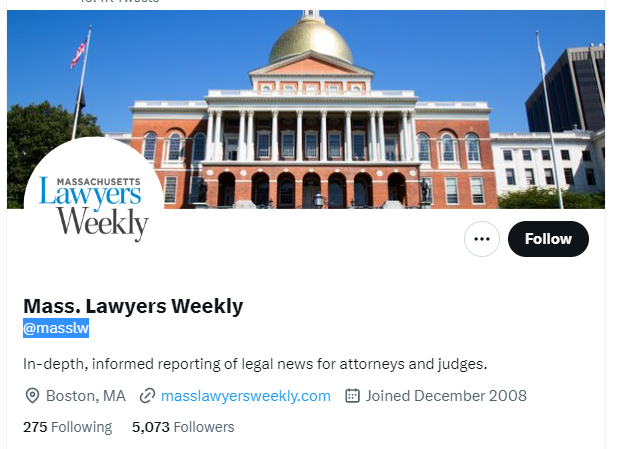 Mass. Lawyers Weekly twitter profile screenshot