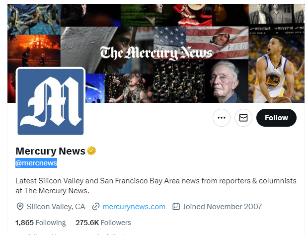 Mercury News twitter profile screenshot