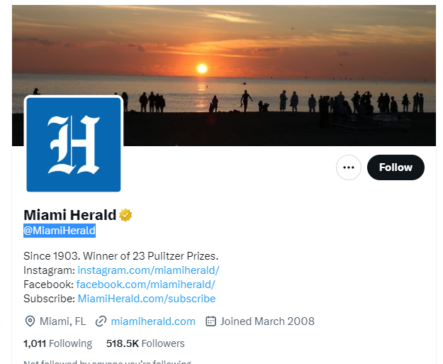 Miami Herald twitter profile screenshot