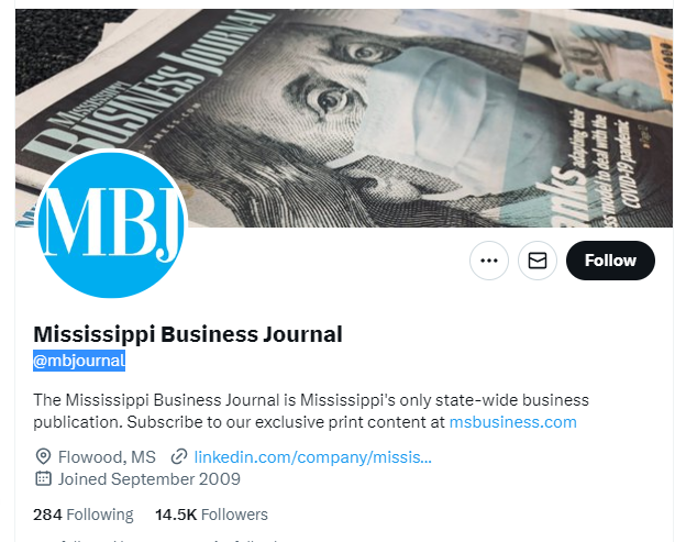 Mississippi Business Journal twitter profile screenshot