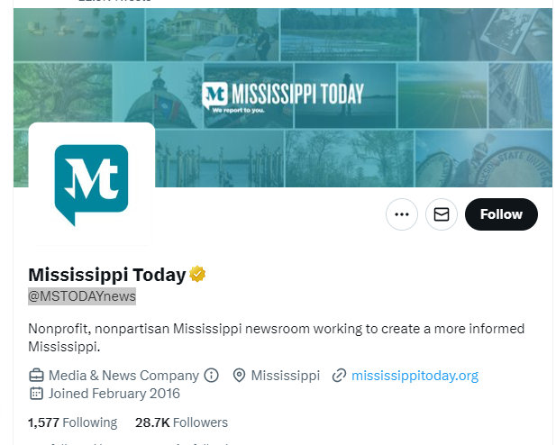 Mississippi Today  twitter profile screenshot
