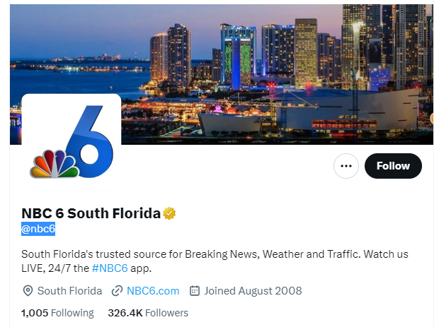 NBC 6 South Florida twitter profile screenshot