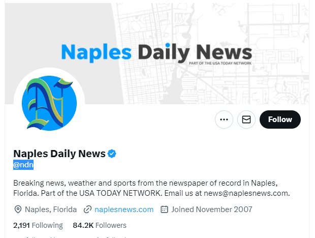 Naples Daily News twitter profile screenshot
