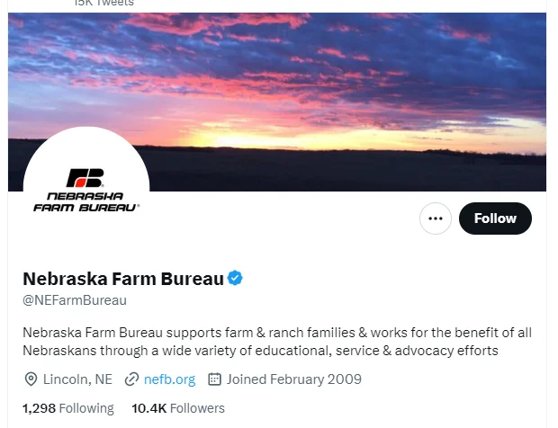 Nebraska Farm Bureau twitter profile screenshot