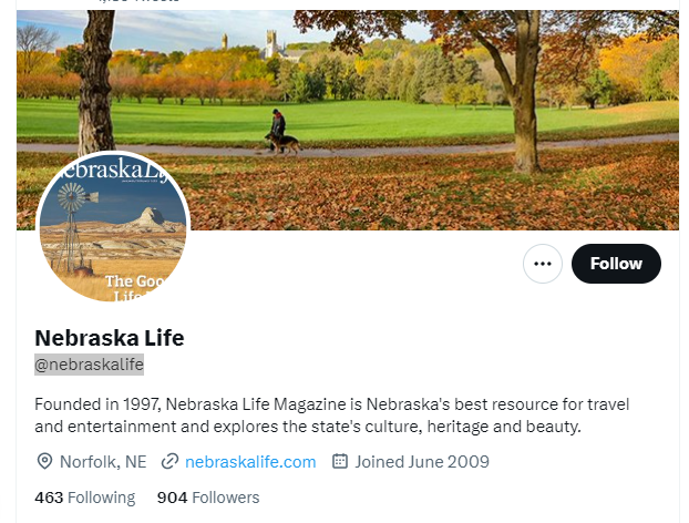 Nebraska Life twitter profile screenshot