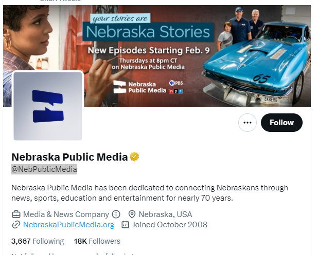 Nebraska Public Media twitter profile screenshot