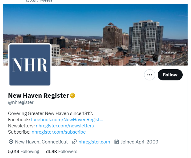 New Haven Register twitter profile screenshot