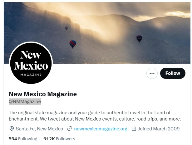 New Mexico Magazine twitter profile screenshot