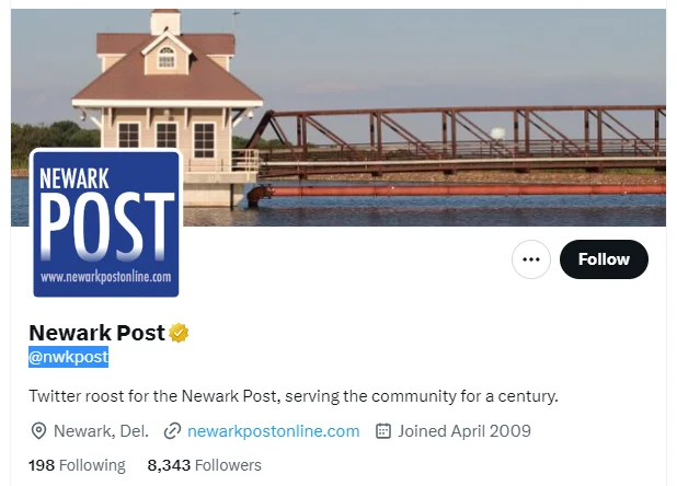 Newark Post twitter profile screenshot