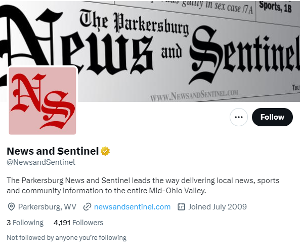 News and Sentinel twitter profile screenshot