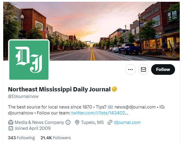 Northeast Mississippi Daily Journal twitter profile screenshot
