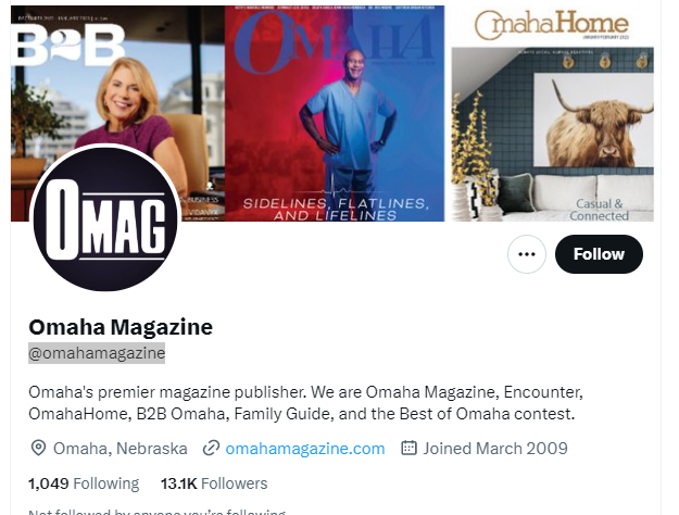 Omaha Magazine twitter profile screenshot