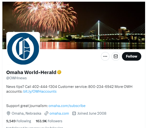 Omaha World-Herald twitter profile screenshot