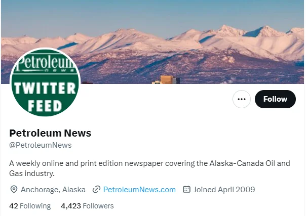 Petroleum News twitter profile screenshot