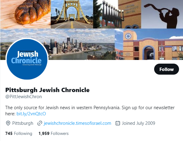 Pittsburgh Jewish Chronicle twitter profile screenshot