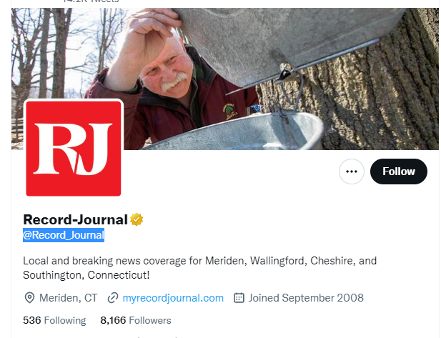 Record-Journal twitter profile screenshot