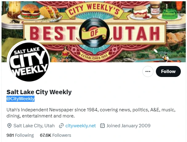 Salt Lake City Weekly twitter profile screenshot