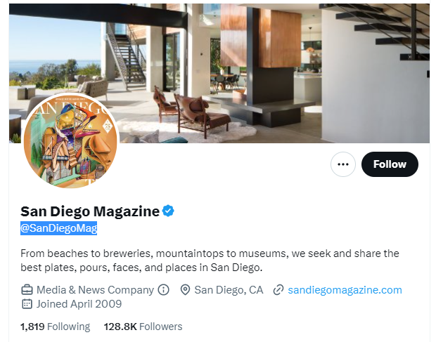 San Diego Magazine twitter profile screenshot