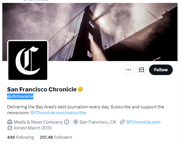 San Francisco Chronicle twitter profile screeshot