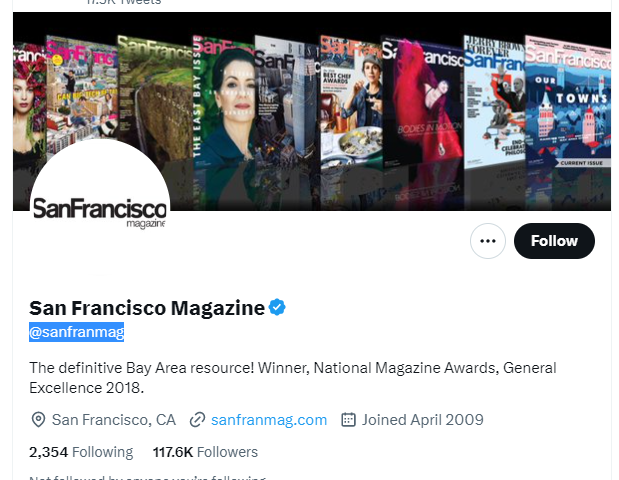 San Francisco Magazine twitter profile screenshot