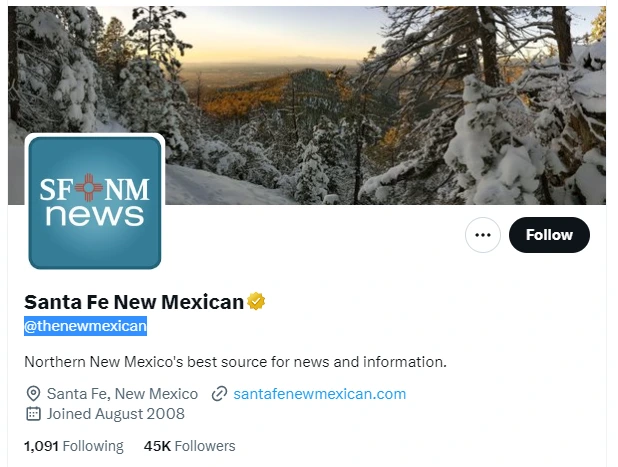 Santa Fe New Mexican twitter profile screenshot