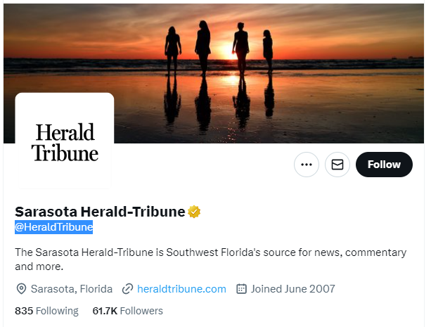 Sarasota Herald-Tribune twitter profile screenshot