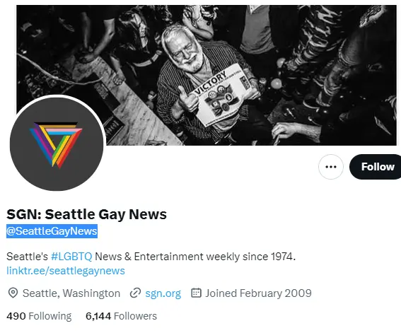 Seattle Gay News twitter profile screenshot