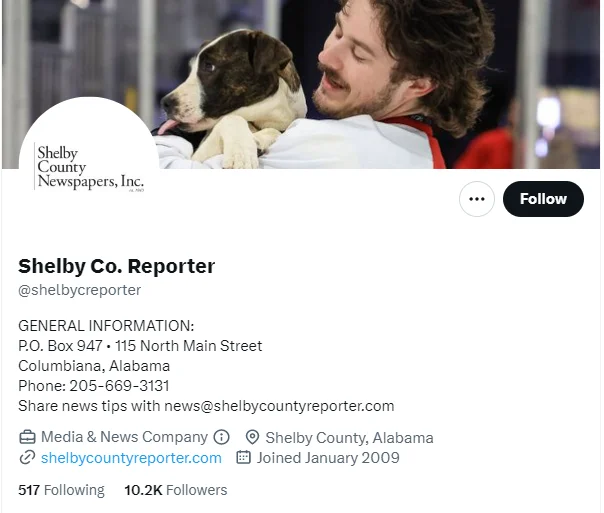 Shelby Co. Reporter twitter profile screenshot
