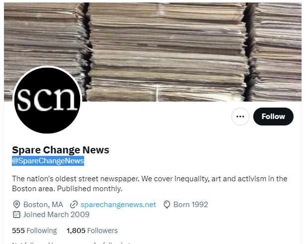 Spare Change News twitter profile screenshot