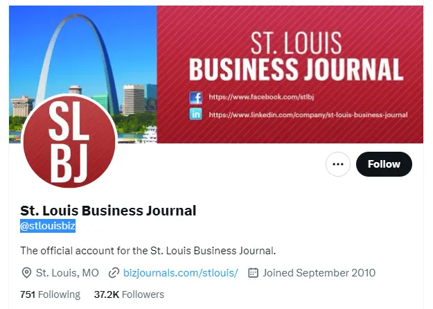 St. Louis Business Journal twitter profile screenshot