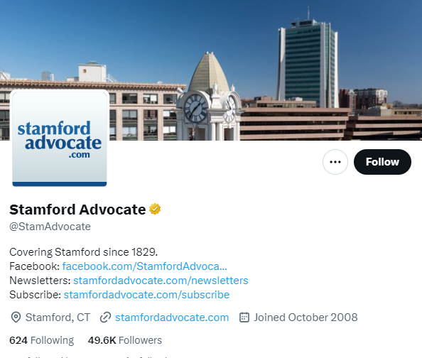 Stamford Advocate twitter profile screenshot