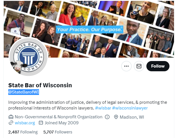 State Bar of Wisconsin twitter profile screenshot