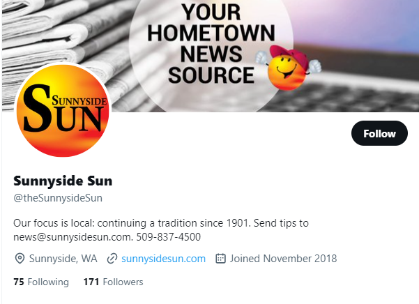 Sunnyside Sun twittwe profile screenshot