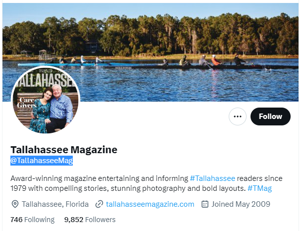 Tallahassee Magazine twitter profile screenshot