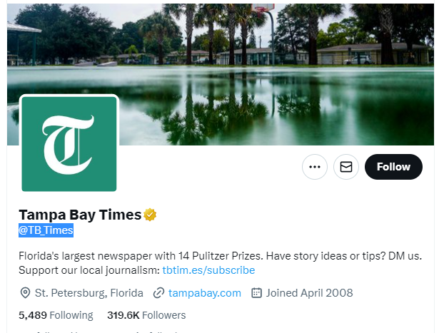 Tampa Bay Times twitter profile screenshot