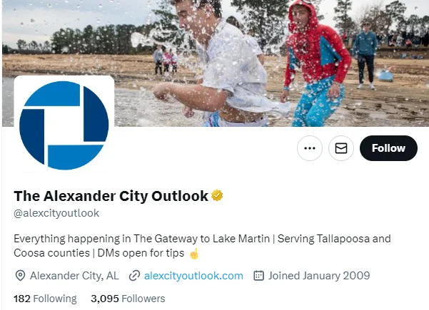 The Alexander City Outlook twitter profile screenshot