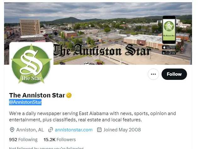 The Anniston Star twitter profile screenshot