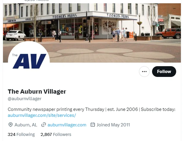 The Auburn Villager twitter profile screenshot