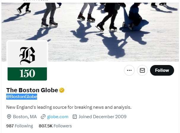 The Boston Globe twitter profile screenshot