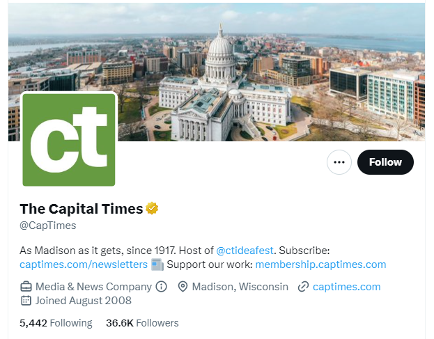 The Capital Times twitter profile screenshot
