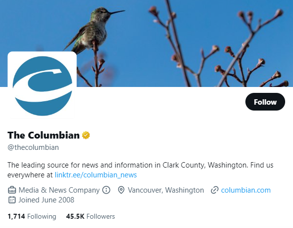 The Columbian twitter profile screenshot