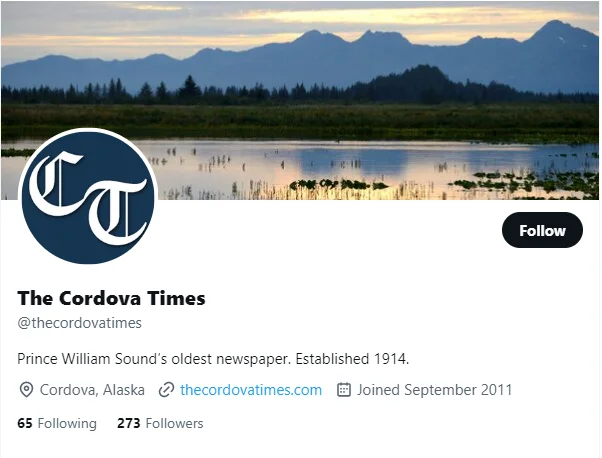 The Cordova Times twitter profile screenshot