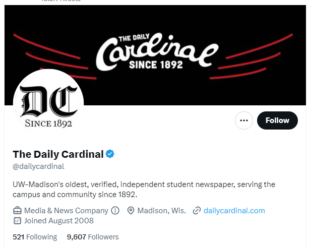 The Daily Cardinal twitter profile screenshot