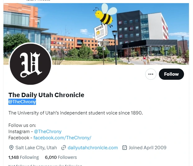 The Daily Utah Chronicle twitter profile screenshot