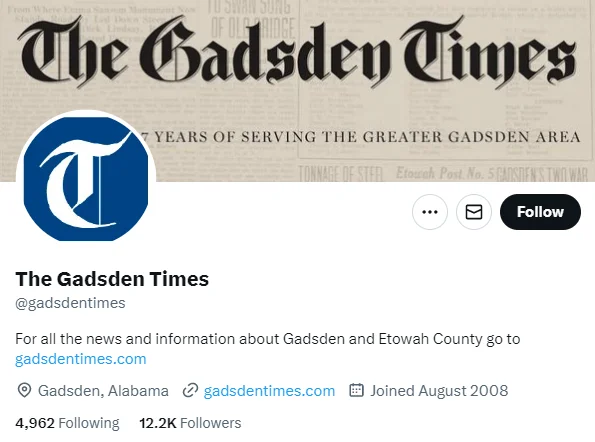 The Gadsden Times twitter profile screenshot