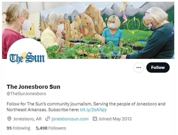 The Jonesboro Sun  twitter profile screenshot